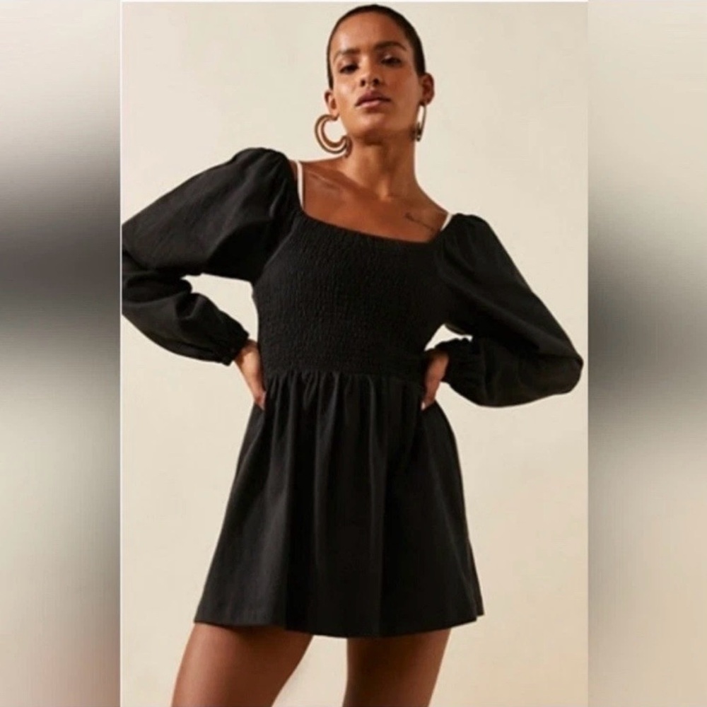 Free People Beach Colette Convertible Smocked Mini Dress Black boho cottage - Picture 4 of 16